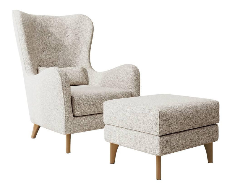 Fauteuil met hocker Casara bouclé