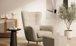 Fauteuil met hocker Verdiro bouclé