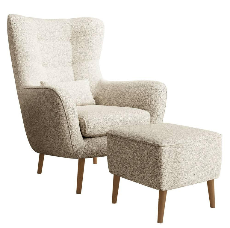 Fauteuil met hocker Verdiro bouclé