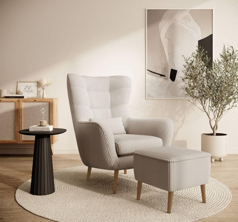 Fauteuil met hocker Verdiro ribstof