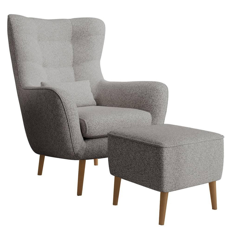 Fauteuil met hocker Verdiro bouclé