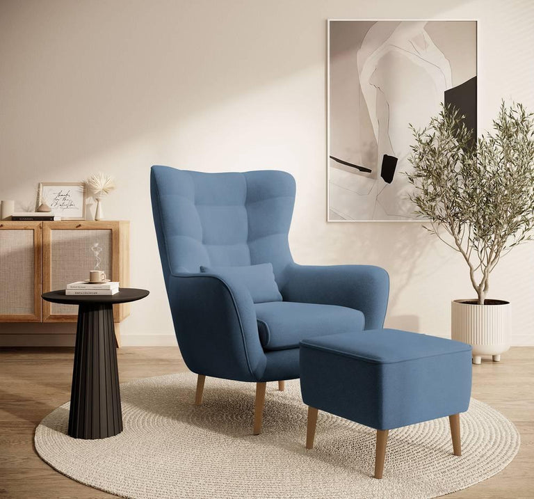 Fauteuil met hocker Verdiro velvet