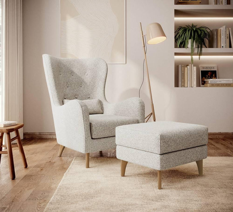 Fauteuil met hocker Casara bouclé