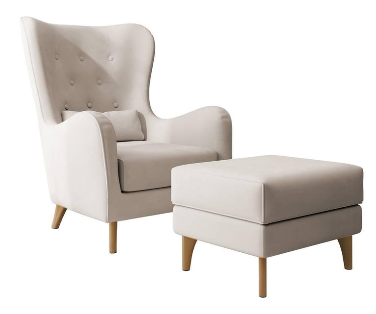 Fauteuil met hocker Casara velvet