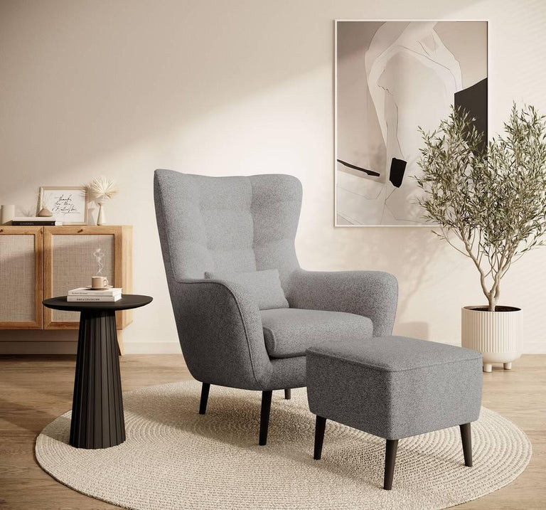 Fauteuil met hocker Verdiro bouclé