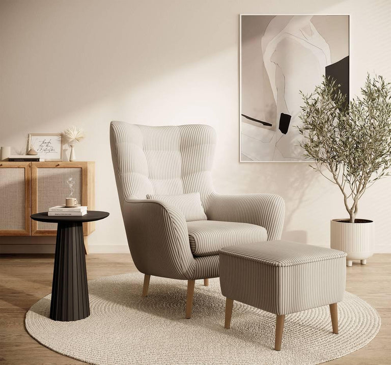 Fauteuil met hocker Verdiro ribstof