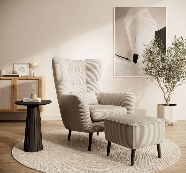 Fauteuil met hocker Verdiro ribstof