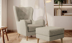 Fauteuil met hocker Casara bouclé