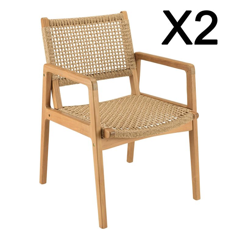 Set van 2 tuinstoelen Valeria met armleuningen rotan