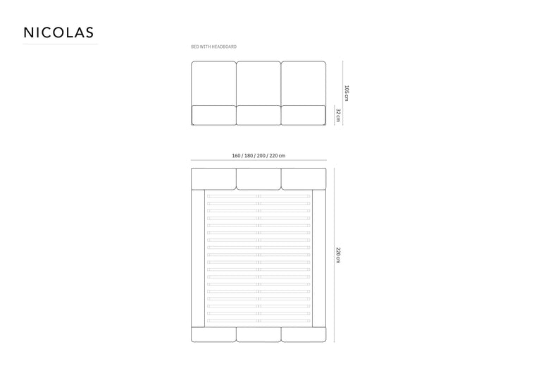 Bedframe Nicolas velvet met opbergruimte en hoofdbord 200 x 200 cm