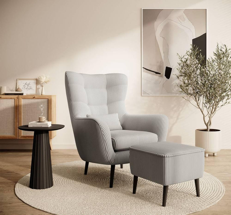 Fauteuil met hocker Verdiro ribstof