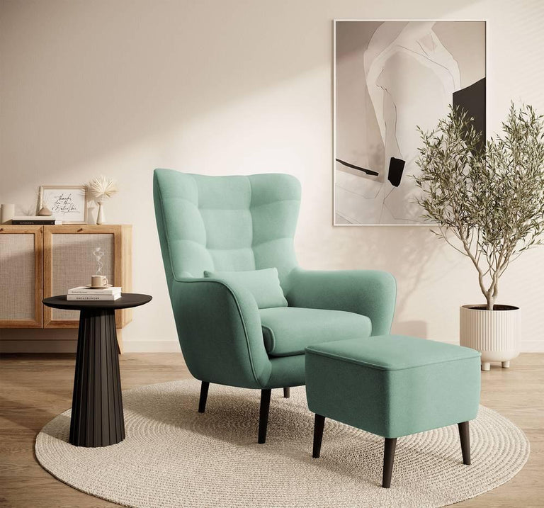 Fauteuil met hocker Verdiro velvet