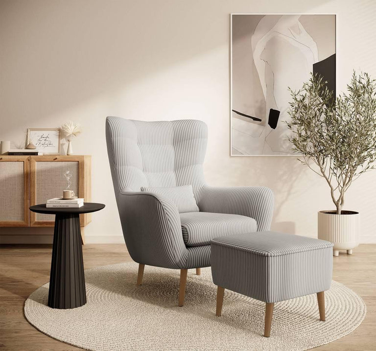 Fauteuil met hocker Verdiro ribstof