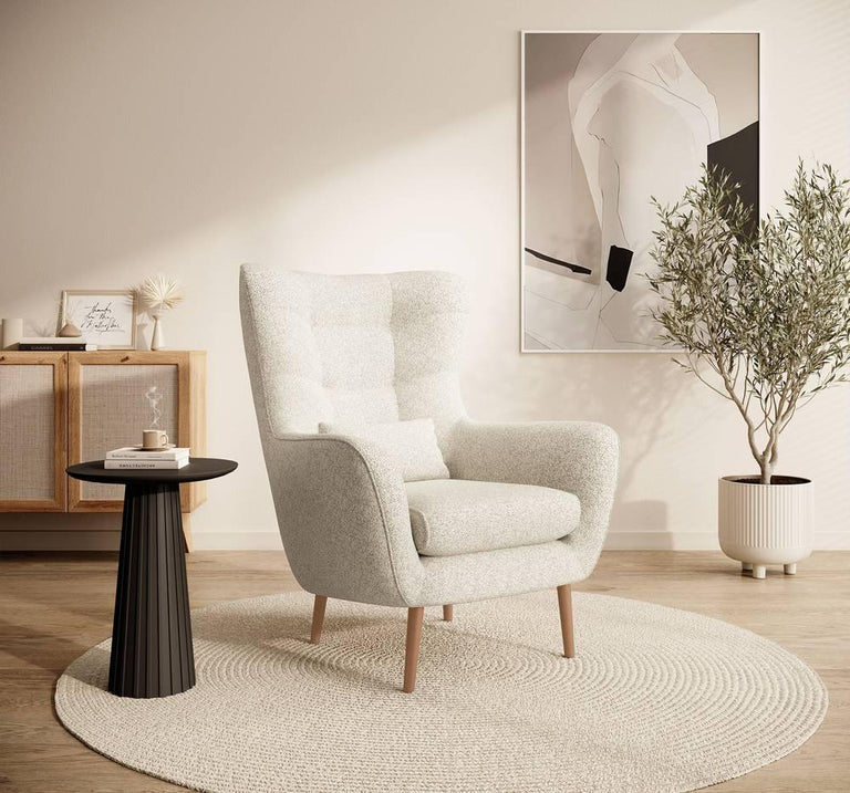 Fauteuil met hocker Verdiro bouclé