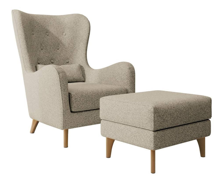 Fauteuil met hocker Casara bouclé