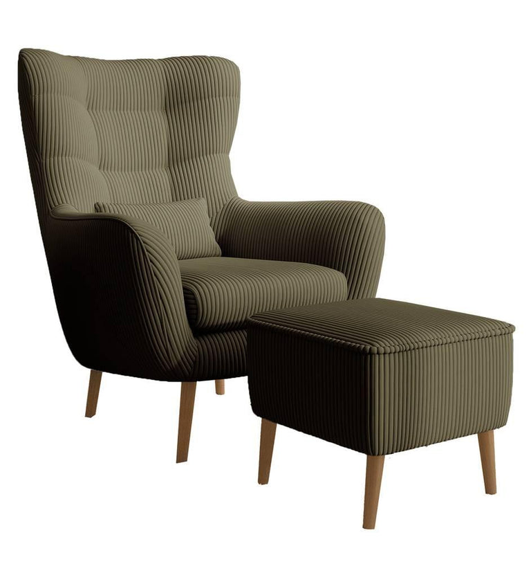 Fauteuil met hocker Verdiro ribstof