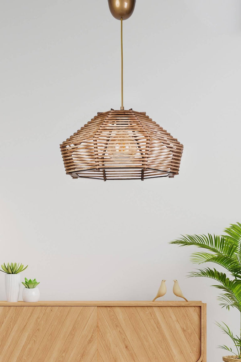 Houten hanglamp woonkamer Jenna