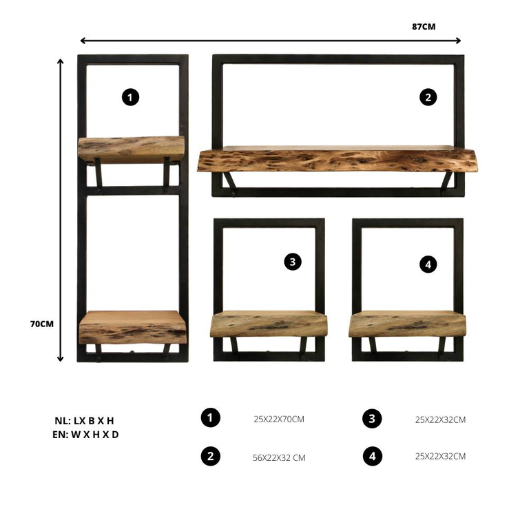 Set van 5 wandplanken Levels