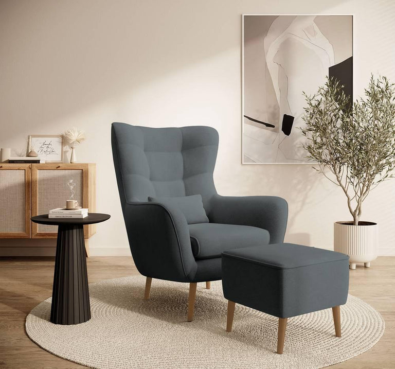 Fauteuil met hocker Verdiro velvet