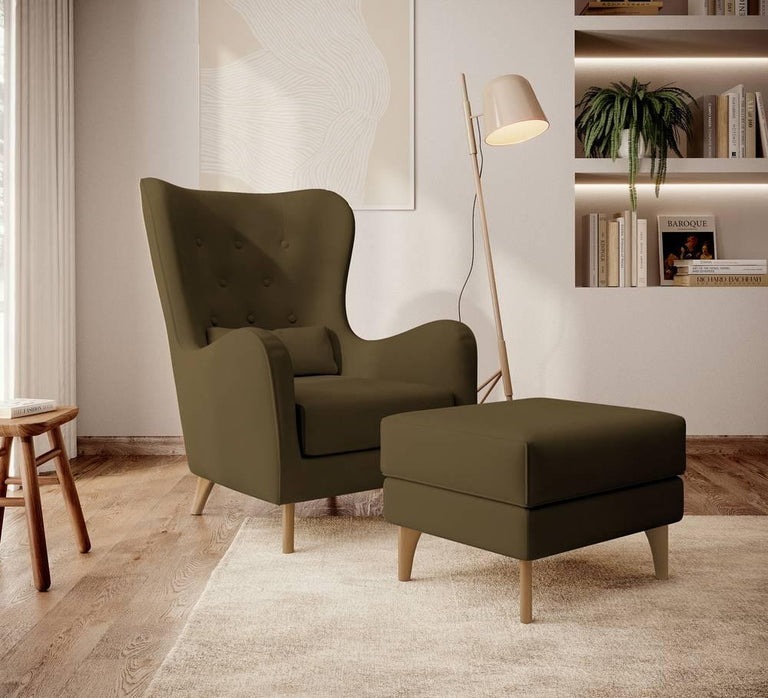 Fauteuil met hocker Casara velvet