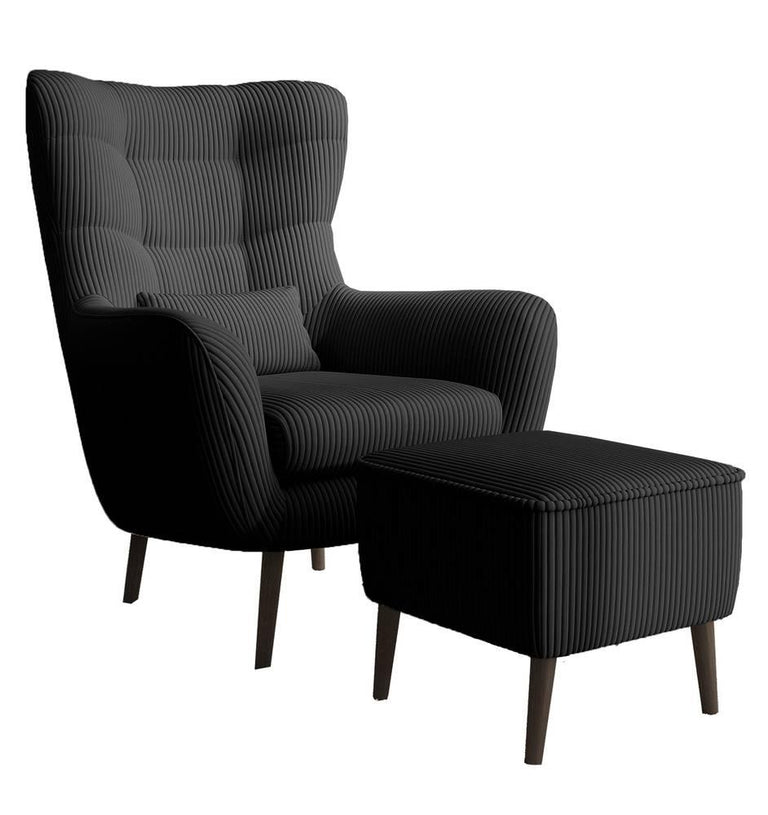 Fauteuil met hocker Verdiro ribstof