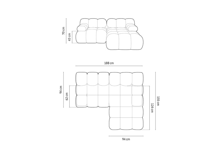 Modulaire-3-zitshoekbank Tropea rechts velvet