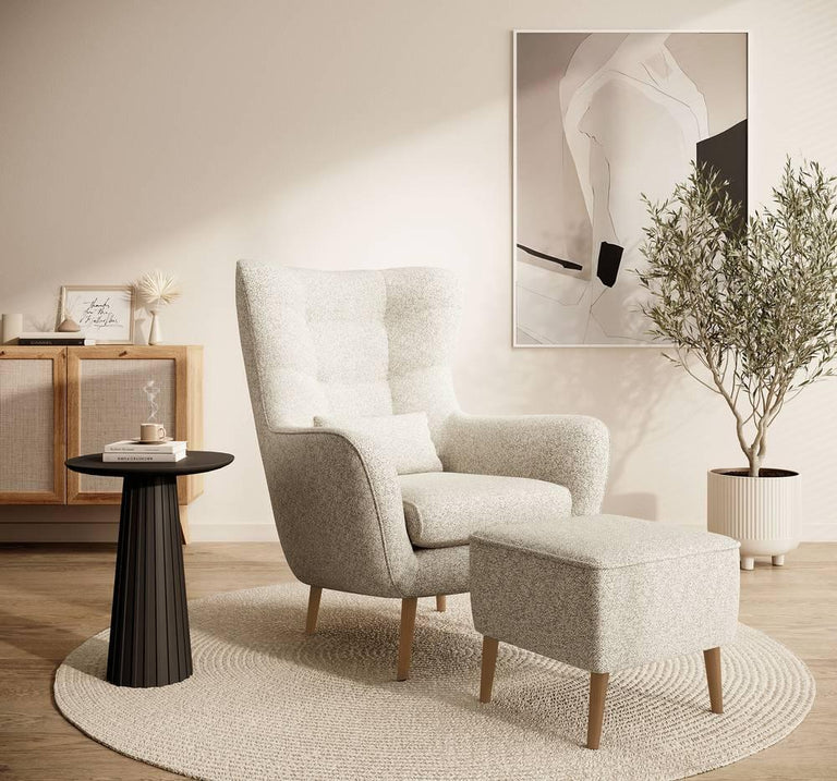 Fauteuil met hocker Verdiro bouclé