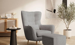 Fauteuil met hocker Verdiro bouclé