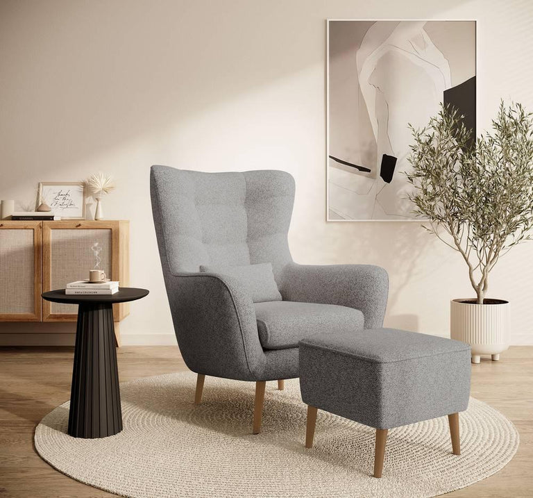 Fauteuil met hocker Verdiro bouclé