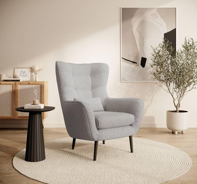 Fauteuil met hocker Verdiro bouclé