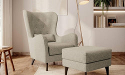 Fauteuil met hocker Casara bouclé