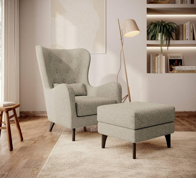 Fauteuil met hocker Casara bouclé