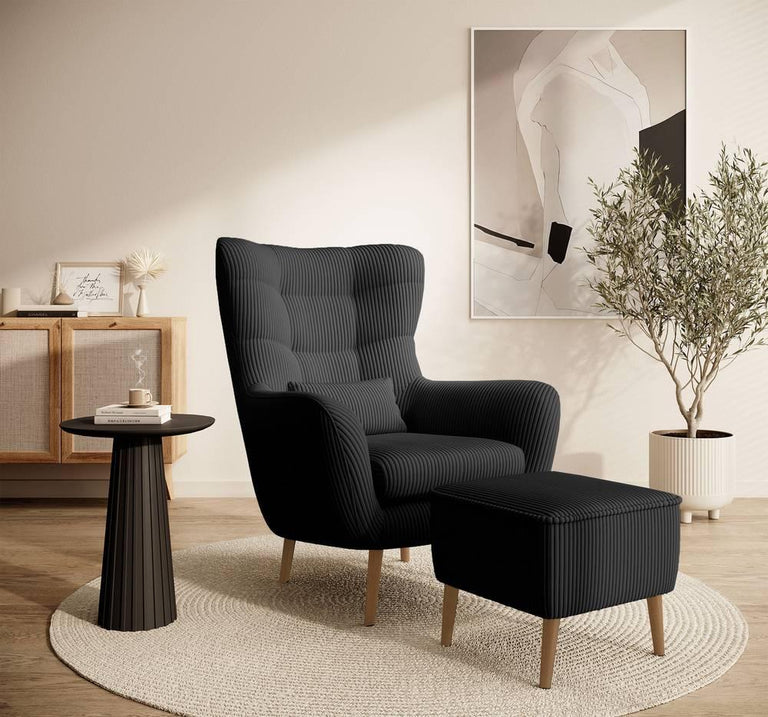 Fauteuil met hocker Verdiro ribstof