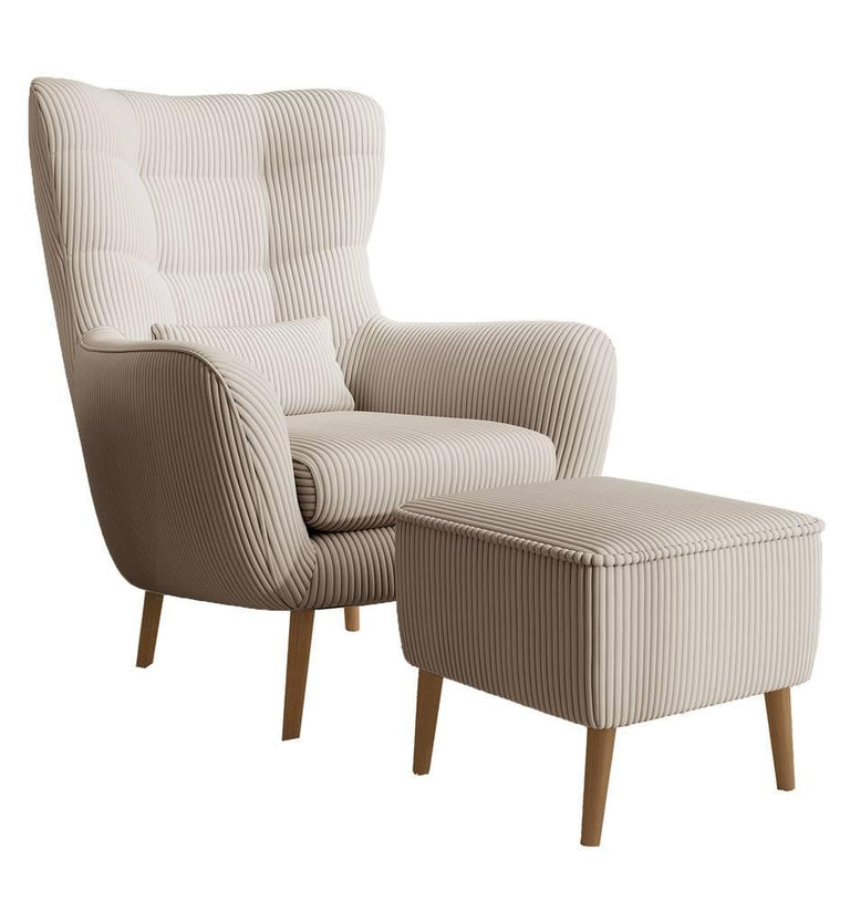 Fauteuil met hocker Verdiro ribstof