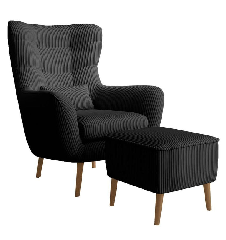 Fauteuil met hocker Verdiro ribstof