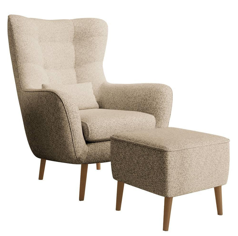 Fauteuil met hocker Verdiro bouclé