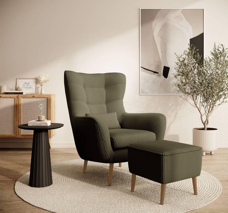 Fauteuil met hocker Verdiro ribstof