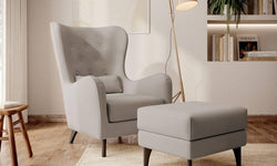 Fauteuil met hocker Casara velvet