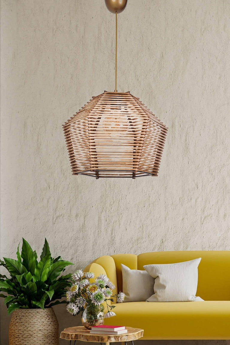 Houten hanglamp woonkamer Abriana