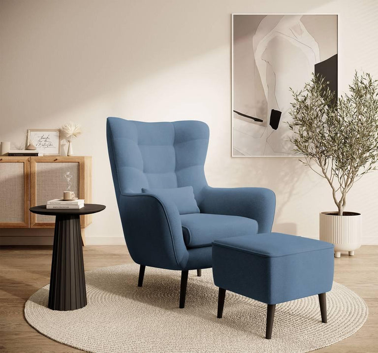 Fauteuil met hocker Verdiro velvet