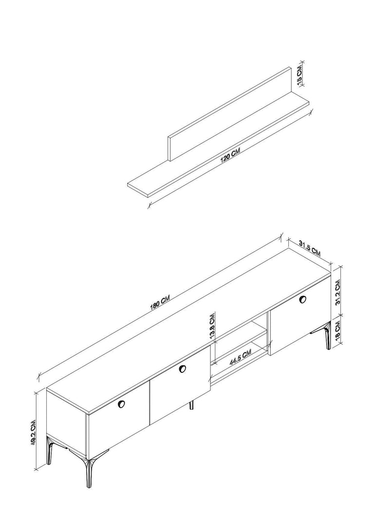 TV-meubel Motto met wandplank