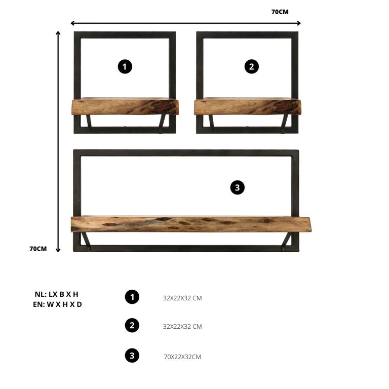 Set van 3 wandplanken Levels