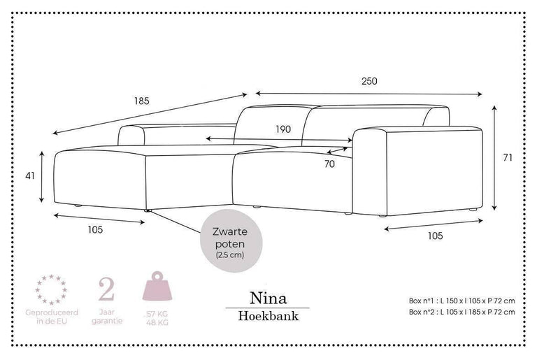 Hoekbank Nina links bouclé