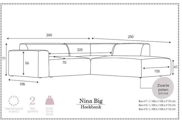 Hoekbank Nina Big rechts ribstof
