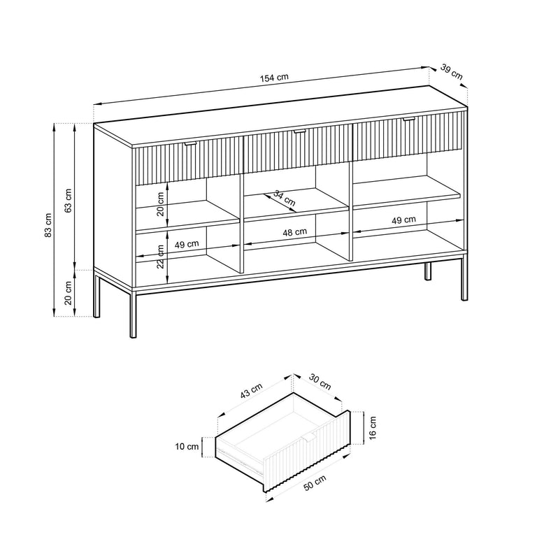 Dressoir Louis 3 deurs 3 lades