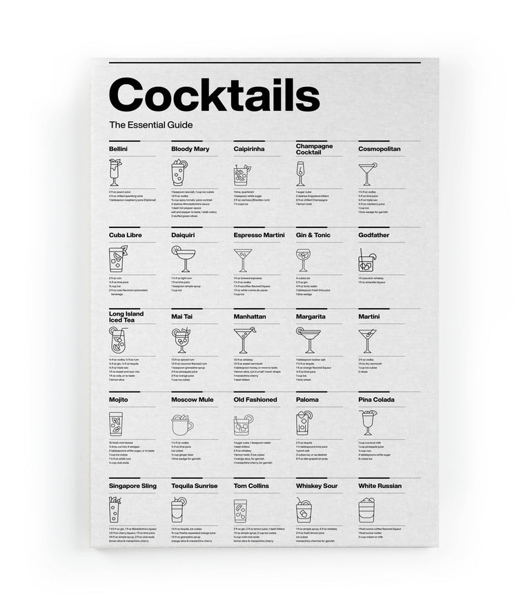 Wanddecoratie Cocktails black-white