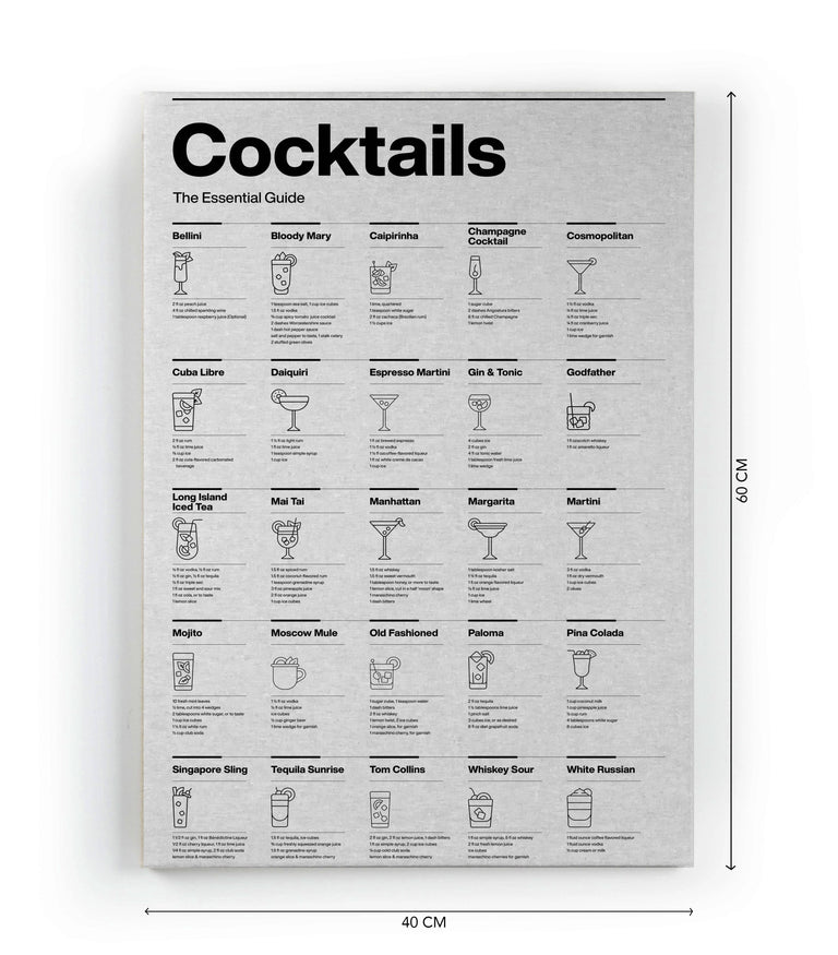 Wanddecoratie Cocktails black-white