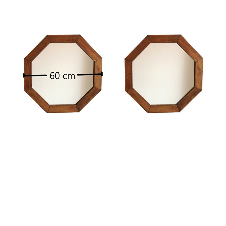 Set van 2 wandspiegels Hexa dennenhout