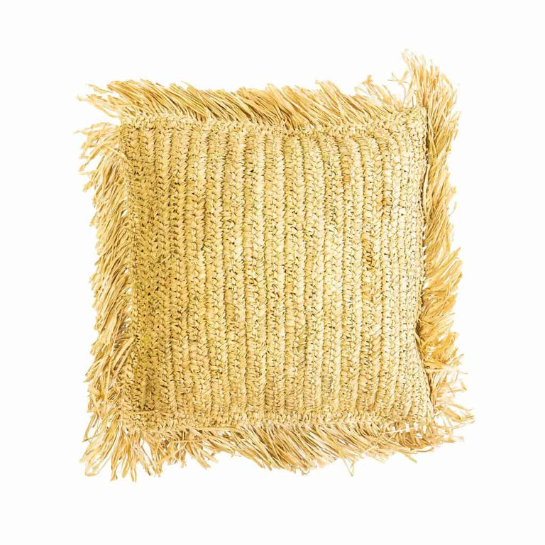 Sierkussen raffia vierkant