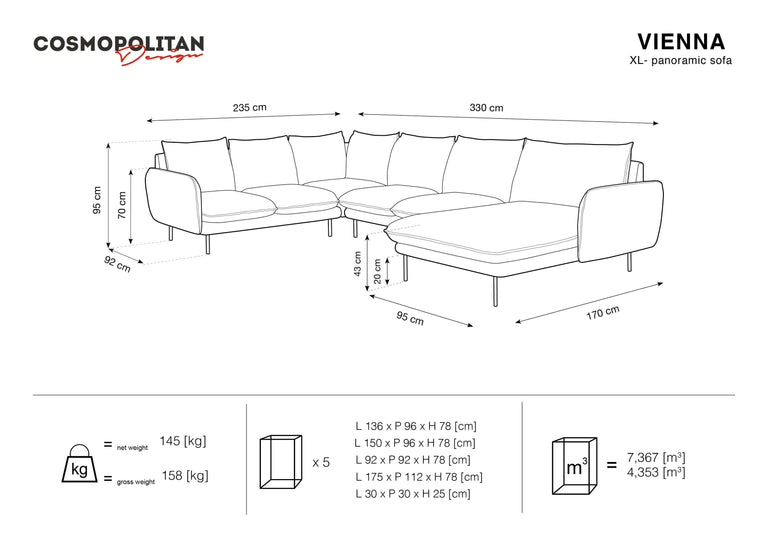 Hoekbank Vienna hoek links & chaise longue rechts